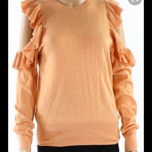 Abound Orange Ruffled Cold Shoulder Sweater